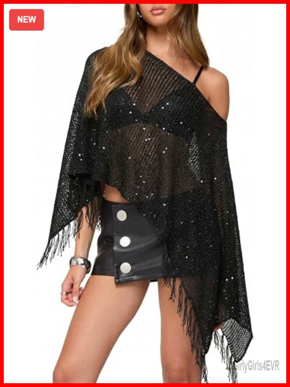 Sheer Poncho Top Glitter Mesh Lightweight Knit Crochet Shrug Y2K Batwing Sleeve